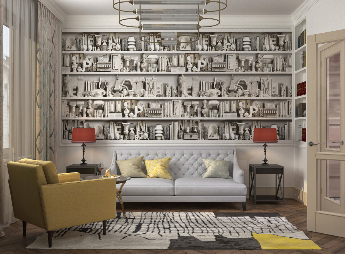 Визуализация гостиной в сталинке, в центре Москвы