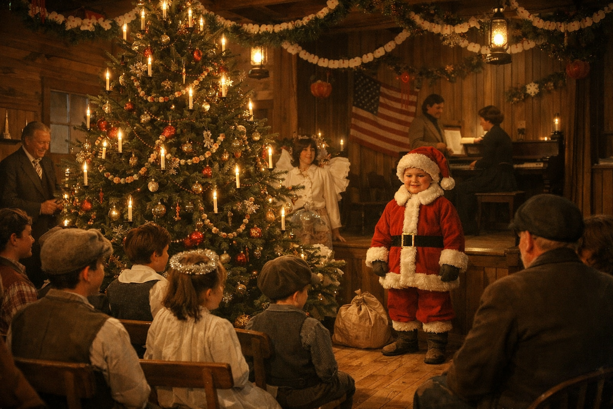 Рождественский праздник в школьном зале