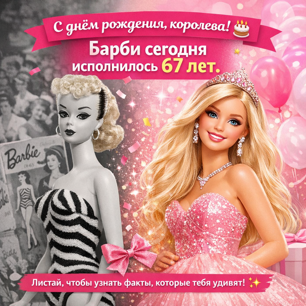 С днем рождения, королева! 🎂 Барби сегодня исполнилось 67 лет.