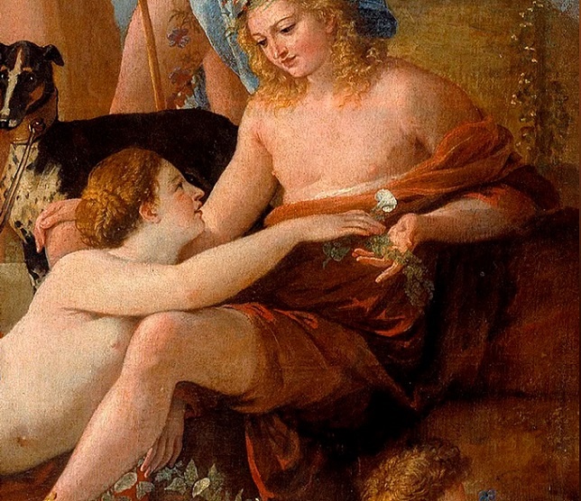 Фото. Фрагмент картины  Никола Пуссена «Царство Флоры»,   
                где изображены Крокус и нимфа Смилокс , 1631