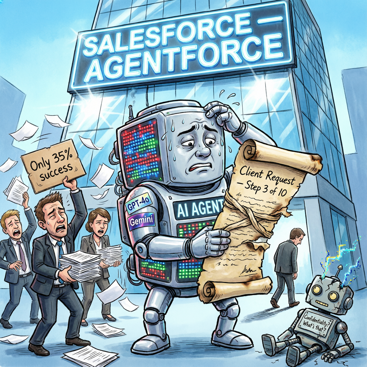 Рынок отреагировал мгновенно. В январе 2026 года, после анонса обновлённого ИИ-бота, акции Salesforce рухнули на 7% за день, сделав компанию худшей в индексе Dow Jones.

