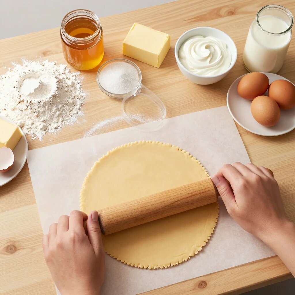 Для коржей (8 штук).                                                                                                  Мука — 350 г + немного для раскатки.                                   Мёд — 3 столовых ложки.                                                                                      Сахар — 150 г.                                                                                                                                               Масло сливочное — 80 г.                                                                                      Яйца — 2 штуки.                                                                                                                                                                   Сода — 1 чайная ложка.                                                                                                  Для крема:                                                                                                                                                 Сметана 25–30% — 500 г.                                                                                      Сгущённое молоко — 200 г.                                                                     Ванилин — на кончике ножа.                                                