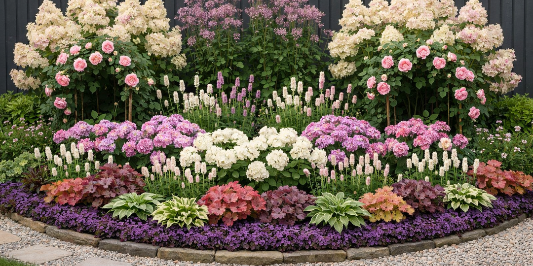 Идеальная клумба непрерывного цветения: готовая схема с розами и гортензиями