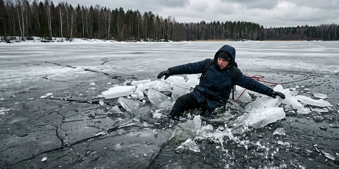 Что делать если вы видите как тонет рыбак на тонком льду?