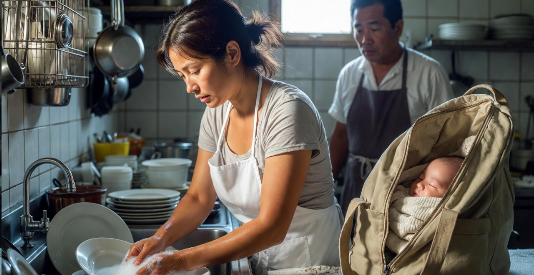 «Ты с ребёнком работаешь?!» — владелец ресторана замер, заглянув в сумку посудомойки. А через месяц сделал ей предложение
