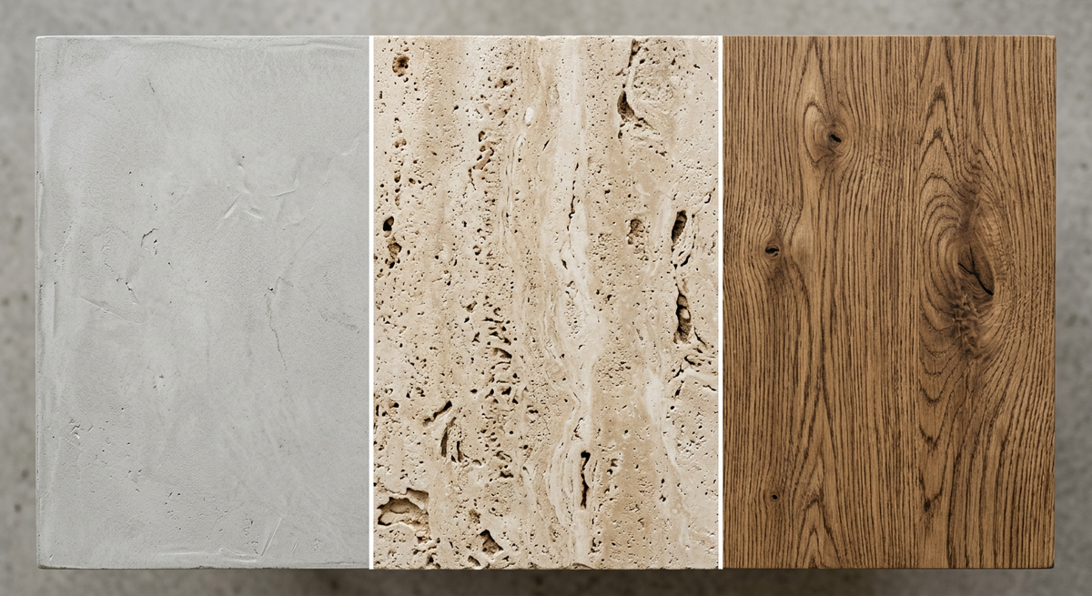 Три кита долговечного ремонта: микроцемент, травертин, шпон
