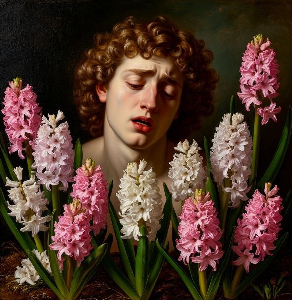 В Древней Греции гиацинт считался не только цветком печали, но и символом умирающей и воскресающей природы — на знаменитом троне Аполлона в городе Амикли изображалось шествие Гиацинта на Олимп.