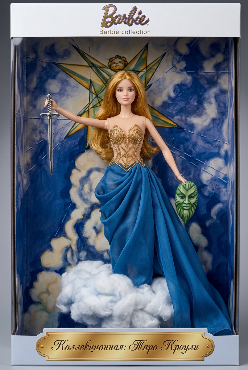 Барби в стиле Королевы Мечей из колоды Таро Кроули, сгенерировано ИИ
