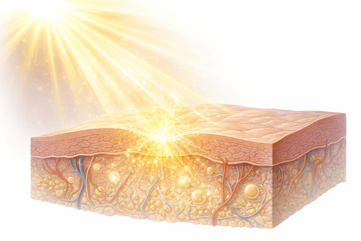 Под действием ультрафиолетовых лучей солнца в верхних слоях кожи запускается ключевая химическая реакция: молекулы, производные холестерина, превращаются в предшественник витамина D. Далее это соединение поступает в кровь и проходит последовательную активацию в печени и почках. В результате образуется активная форма витамина D, которая начинает участвовать в регуляции обмена кальция, работе иммунной защиты и многих других процессах организма. Фото: Хатуна Колбая