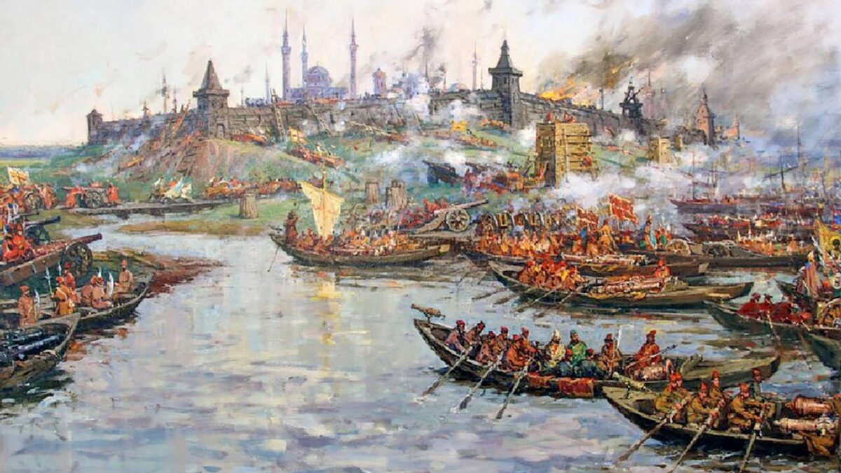 "Осада русскими войсками Казани. 1552 г."
Художник М. В. Петров-Маслаков. 2013 г.