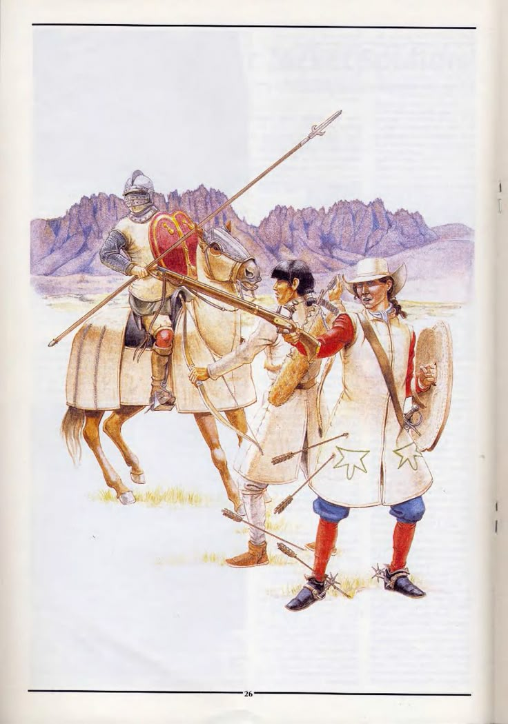 Пограничные войска Новой Испании в XVII веке, на переднем плане драгун в кожанном доспехе, вооруженный эскопетой