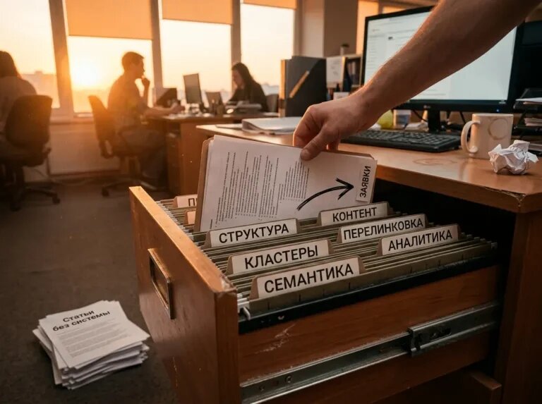    От хаоса заметок — к системе: структура связывает семантику, контент и перелинковку с заявками. "Kontenium"