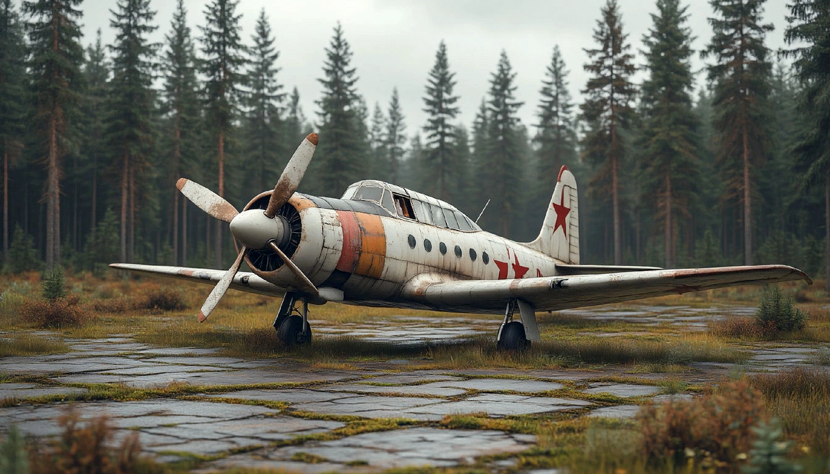 На заросшей площадке стоял старый ржавый самолёт.