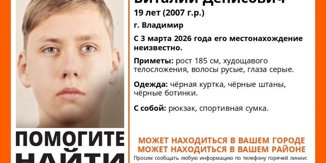 Во Владимире уже неделю разыскивают пропавшего 19-летнего юношу