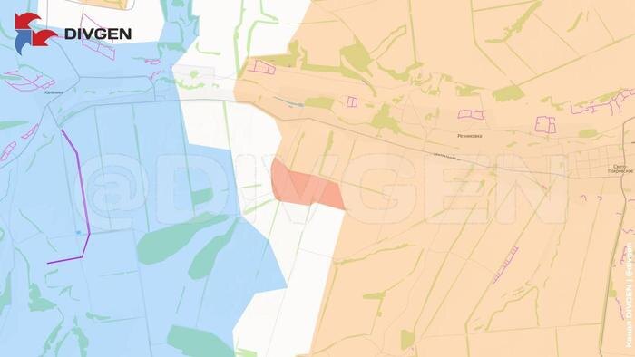Карта СВО на 10 марта 2026 года. ВС РФ продвигаются южнее Резниковки. Фото © Telegram / DIVGEN 🚩 Карта СВО