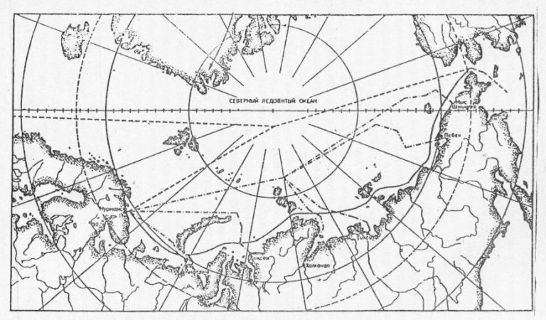 Рис. 1. Схема маршрутов подводных транспортных судов в Северном Ледовитом океане