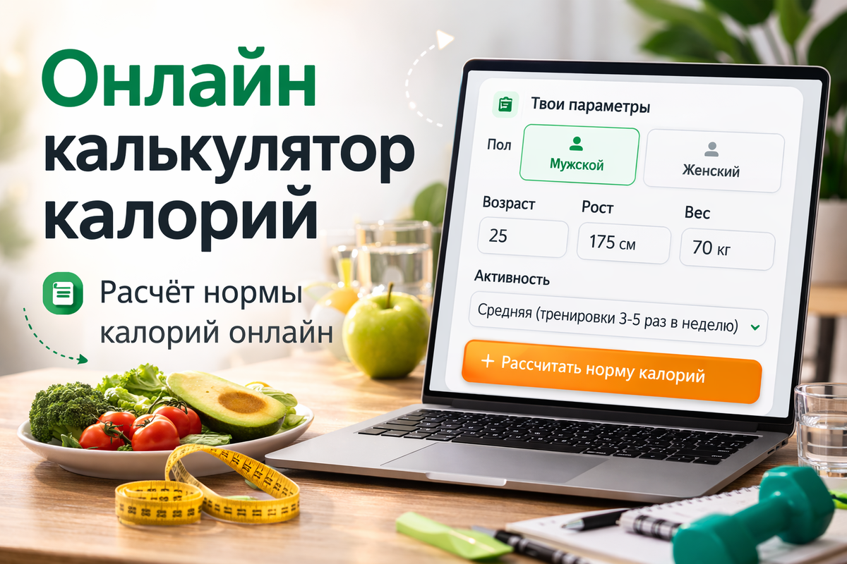 Бесплатный онлайн - калькулятор  для расчёта дефицита калорий.