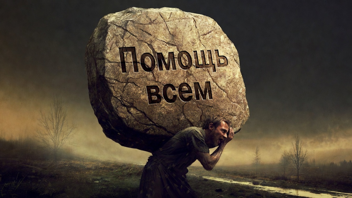 Метафора груза ответственности, который берут на себя люди с синдромом спасателя.