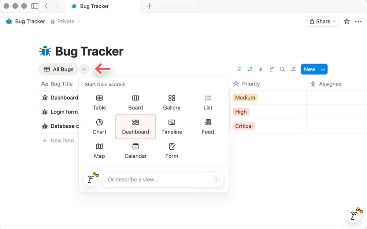 Создание дашборда в Ноушен