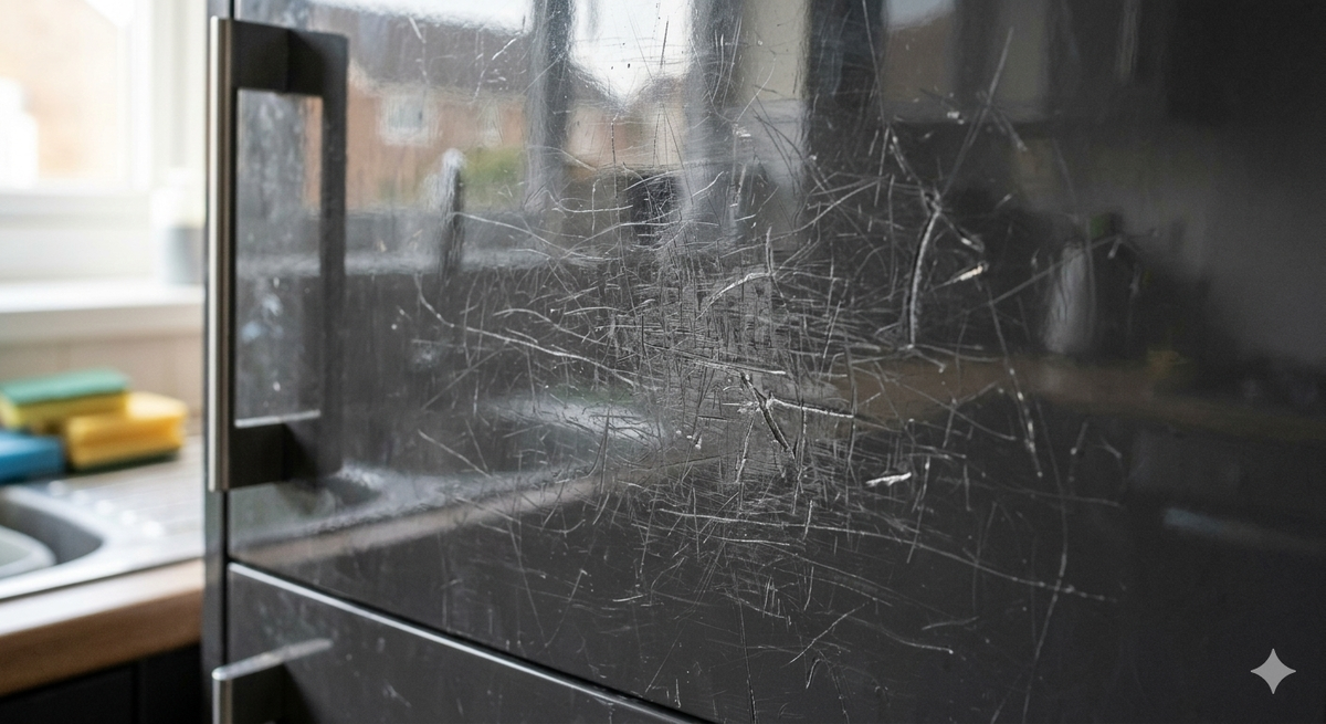 Царапины на глянцевом кухонном фасаде.