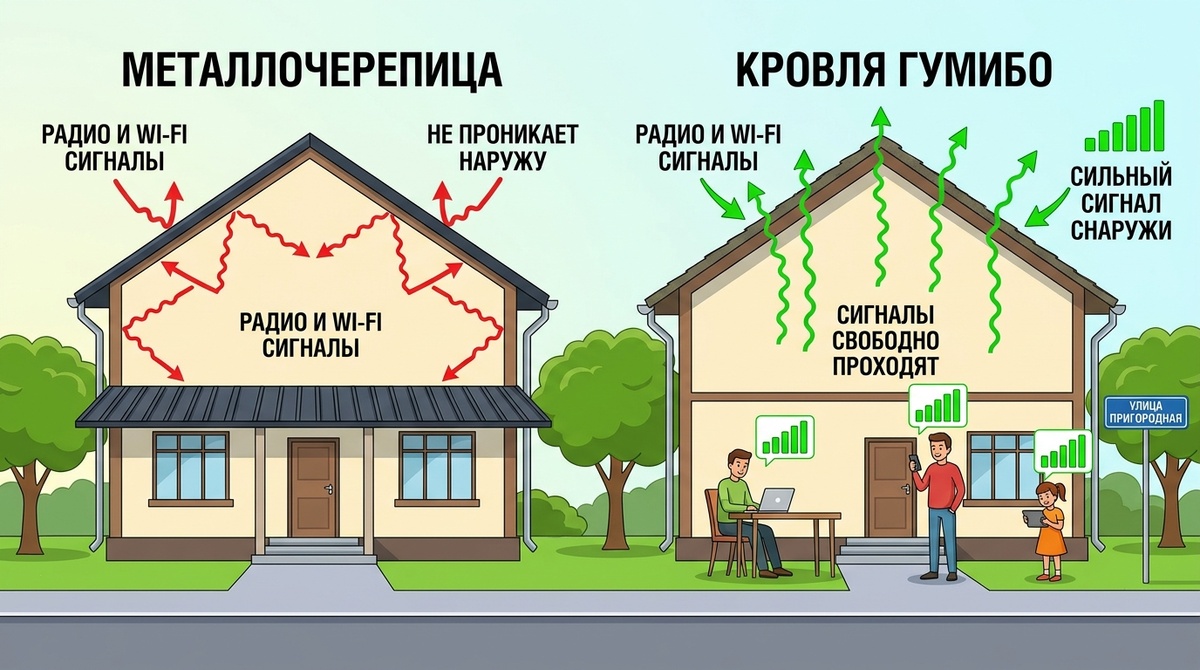 Пример экранирования и отстувия экранироания под  металочерепицей и тихой кровлей гумибо 