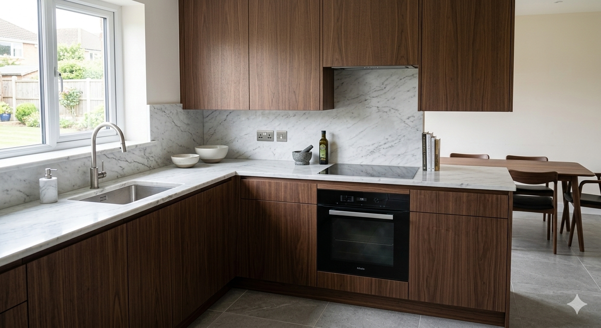 Премиальная кухня с качественными материалами и идеальной отделкой.