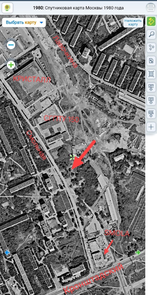 2. На карте 1980 года мы видим что никакого здания тут нет