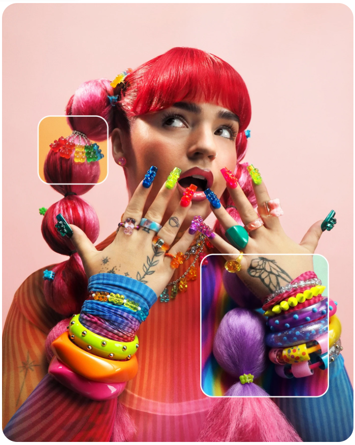 In 2026, we're going full-on gummy. Gen Z and Millennials are behind this ASMR overload—think bendy phone cases, elastic cheek tints and probiotic treats that have that spring-back bite. Expect rubberized nail art and 3D jewelry to become your new tactile obsession.
https://business.pinterest.com/ru/pinterest-predicts/2026/gimme-gummy