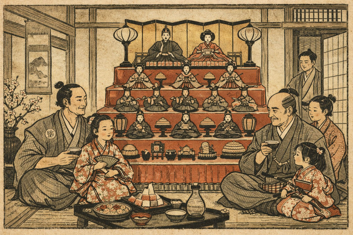 Праздник Хинамацури восходит к древнему обряду очищения нагаси-бина  («пускание кукол по воде»)