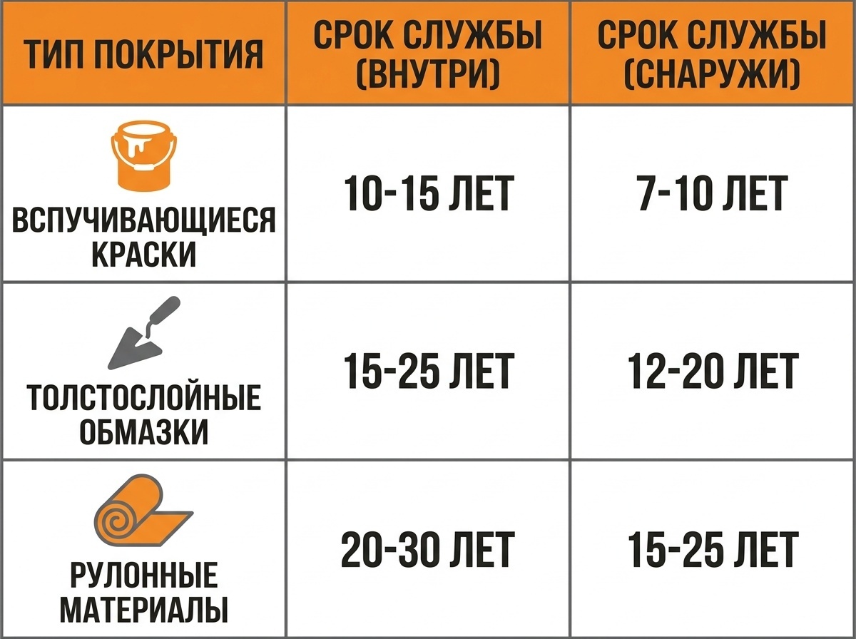 Сроки службы различных типов огнезащитных покрытий