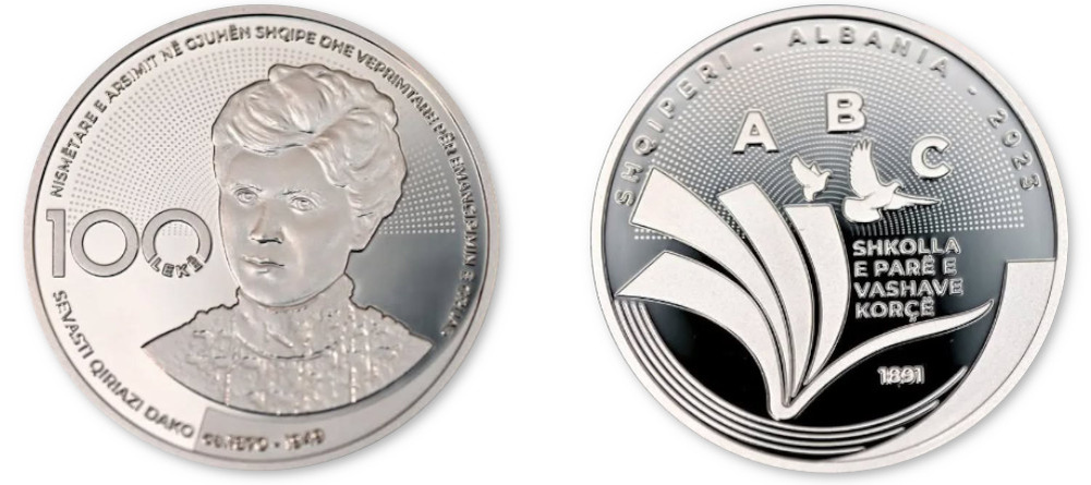    Албанская памятная монета 100 лек 2023 Севасти Кириази-Дако серебро_proof