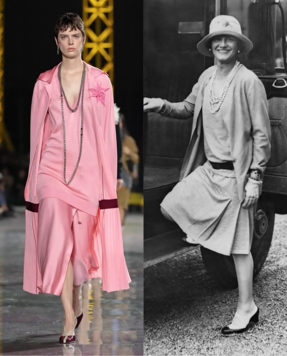 Силуэт из коллекции Chanel Ready-to-Wear Fall-Winter 2026/27 и Коко Шанель. Материал: Sotiris Kaberis.