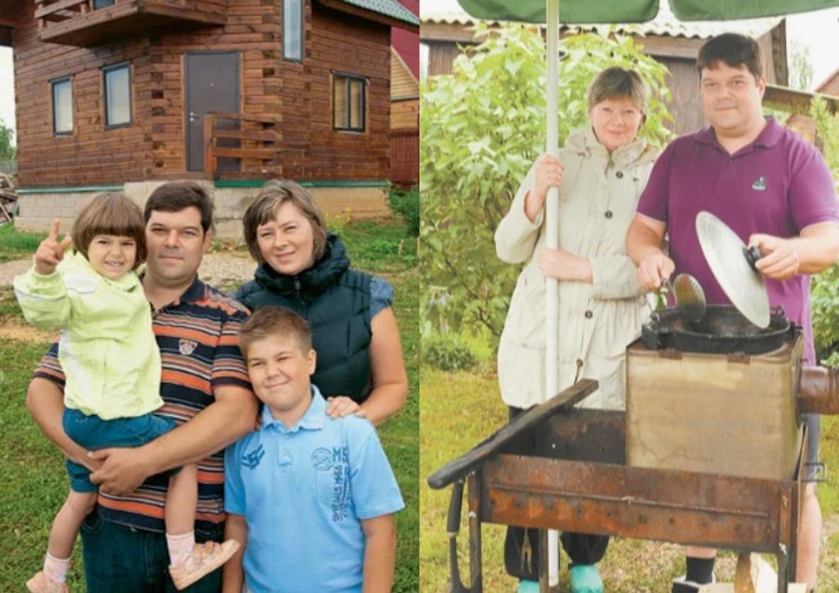 на фото Сергей Бабаев с женой Ириной и с детьми Никитой и Лизой