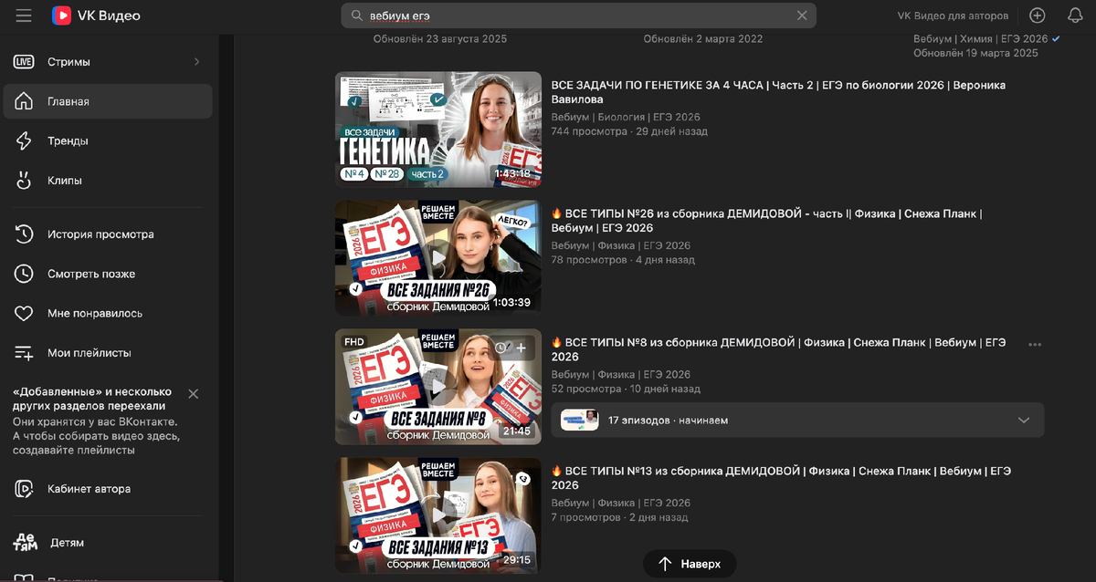 Результаты поиска в VK Видео