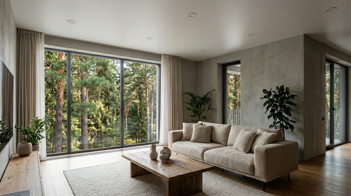 Натяжной потолок для дачи в сосновом бору.