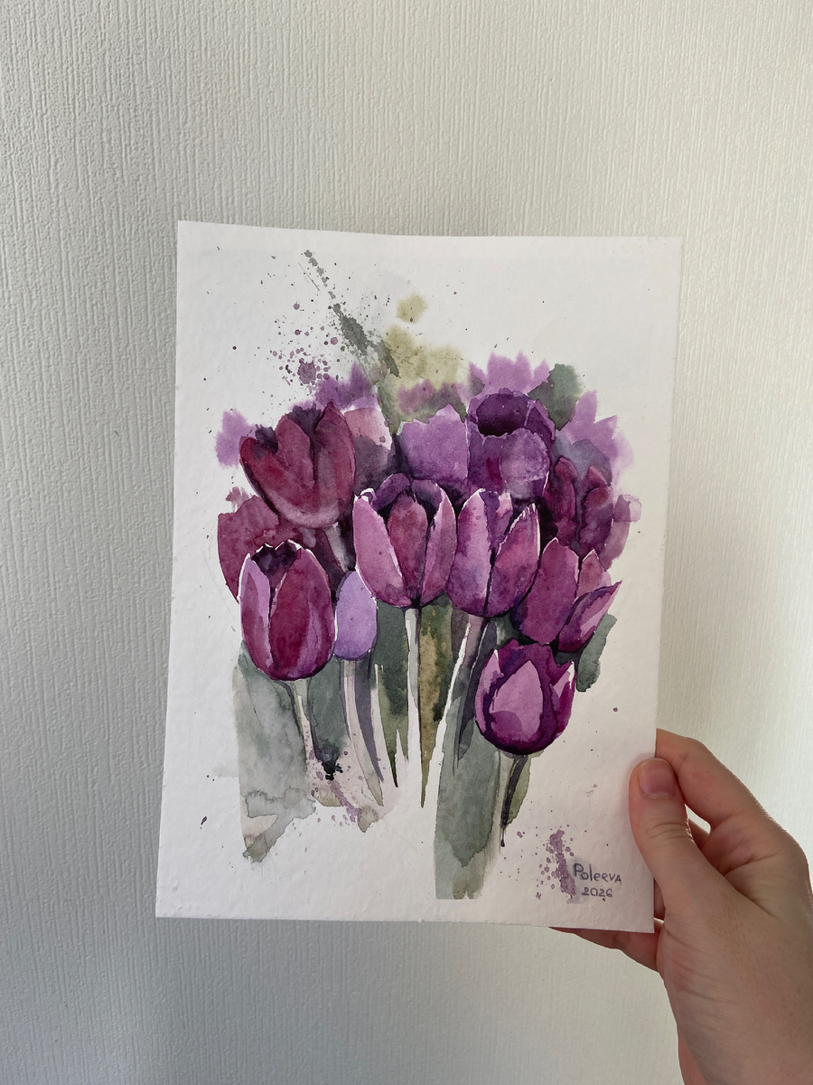 Тюльпаны акварелью