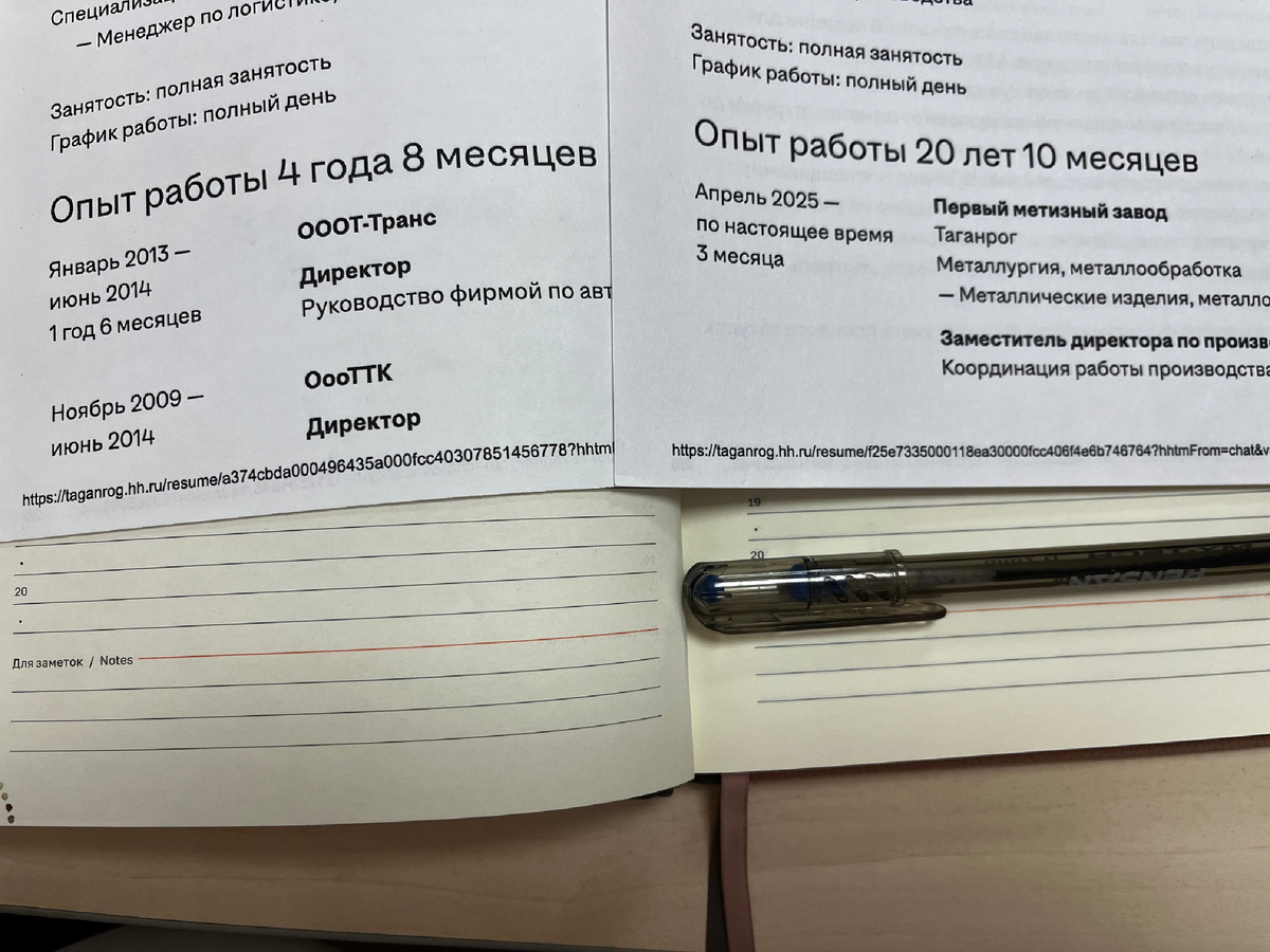 Два резюме с разным уровнем опыта