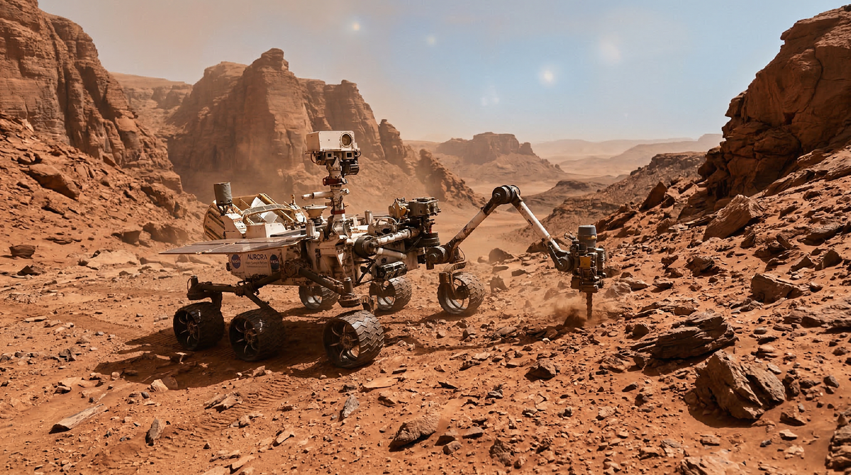 Ровер передвигается по поверхности Марса