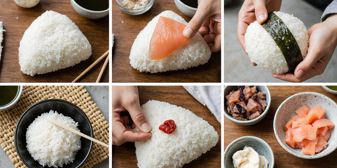 Японский ужин за 20 минут: готовим онигири с тремя начинками по-домашнему (лосось, тунец с майонезом, слива умебоши)