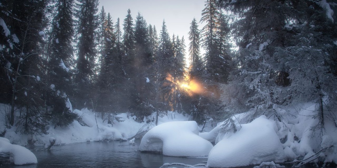 Магия мартовского утра на лесной реке