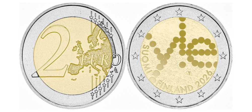    Финляндия 2 евро 2026 100 лет радио Yle дизайн монеты