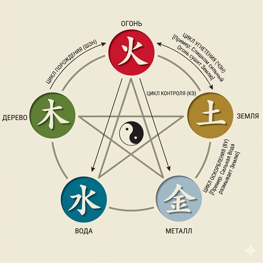 Пять Стихий и их взаимодействия