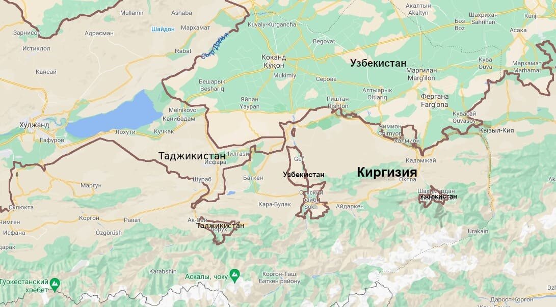 Карта Ферганской долины