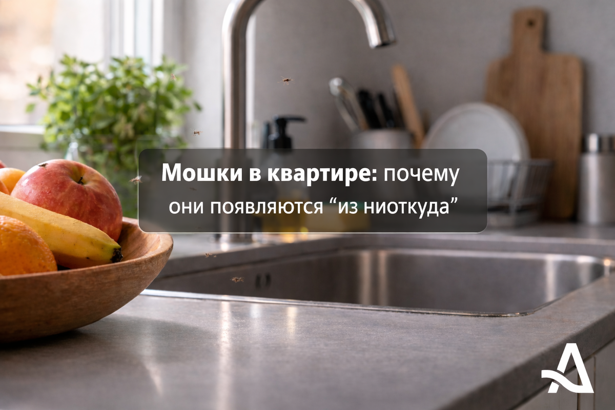 Когда в квартире есть влага и слабый воздухообмен, мошки закрепляются быстро. Сушим проблемную зону и нормализуем режим воздуха.