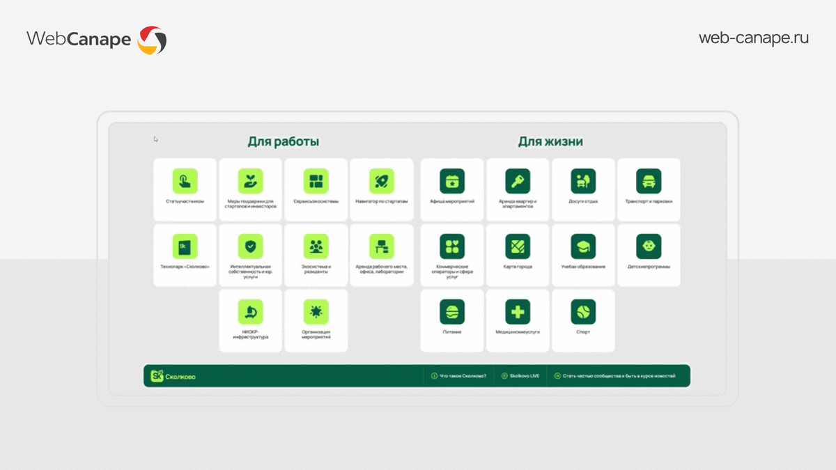 Интерфейс информационного раздела и раздела с картой 