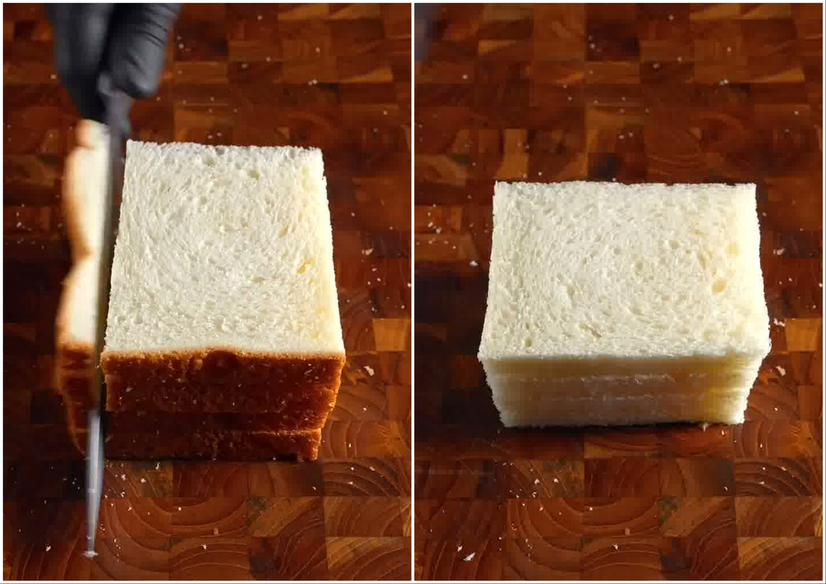 📸 Срезаем корочки с тостового хлеба.