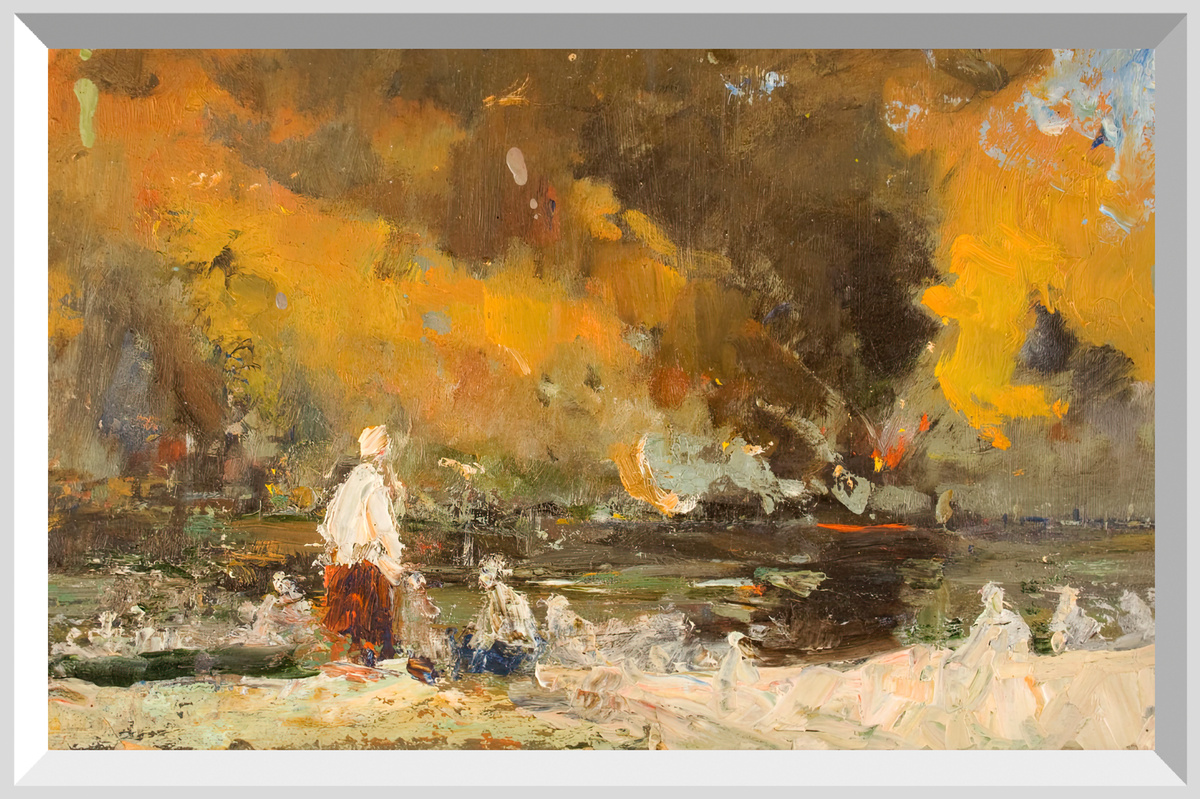 Черникова Н.Е. «Вид на горящий город. Сталинград», этюд, август 1942 г. Источник: https://rusmuseumvrm.ru/