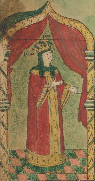 Царица Ирина, фрагмент миниатюры из псалтири Дмитрия Иоанновича Годунова, 1591—1594