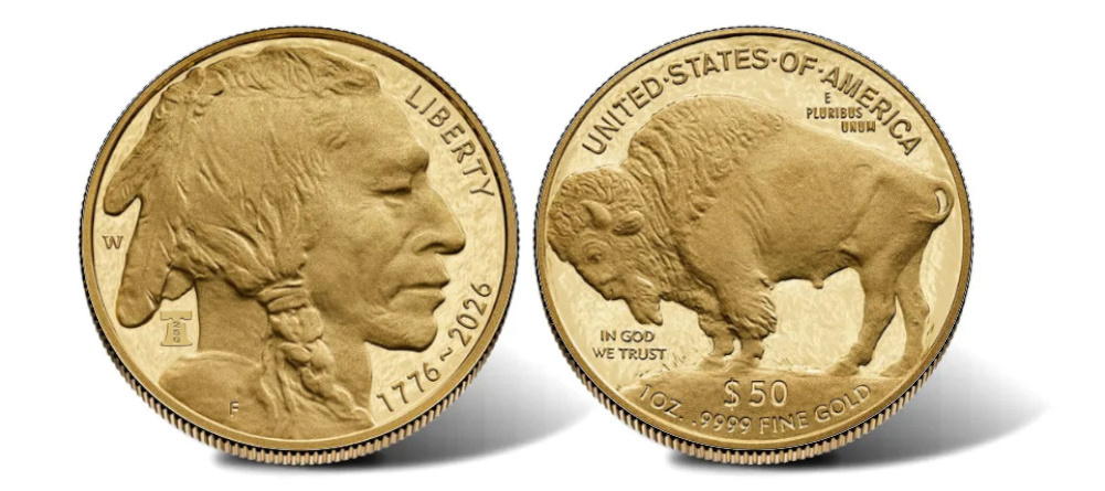   Монета США Золотой Буффало 2026 W Proof 250 лет независимости двойная дата