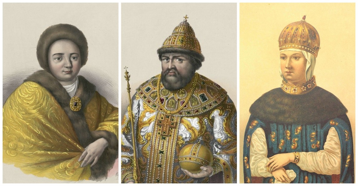 Царь Алексей Михайлович и его жены: Мария Милославская (справа) и Наталья Нарышкина